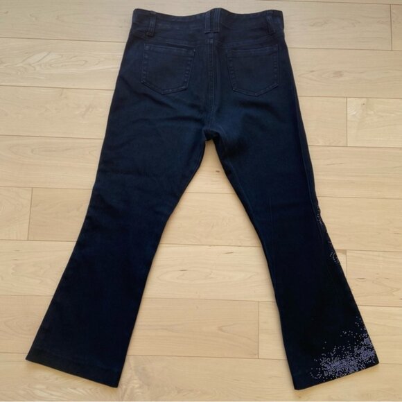 Simon Chang women black beaded jeans straight leg mid rise silver studs size 6 - Picture 2 of 14